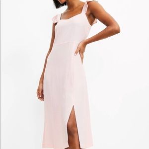 Loft Pink Polkadot Dress with Ruffle Sleeves